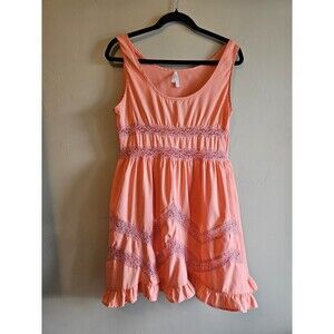 True Destiny Intimately Voile and Lace Trapeze Slip Dress sz M, orange, beach
